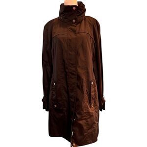 Calvin Klein Mid-Length Rain Jacket Windbreaker Black Covered Zipper Hood S